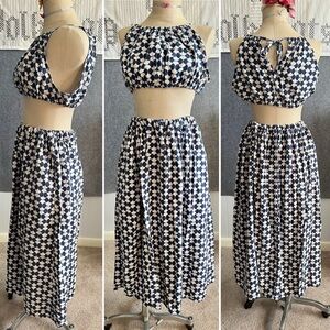 Blue Linen Crop and Skirt Matching Set